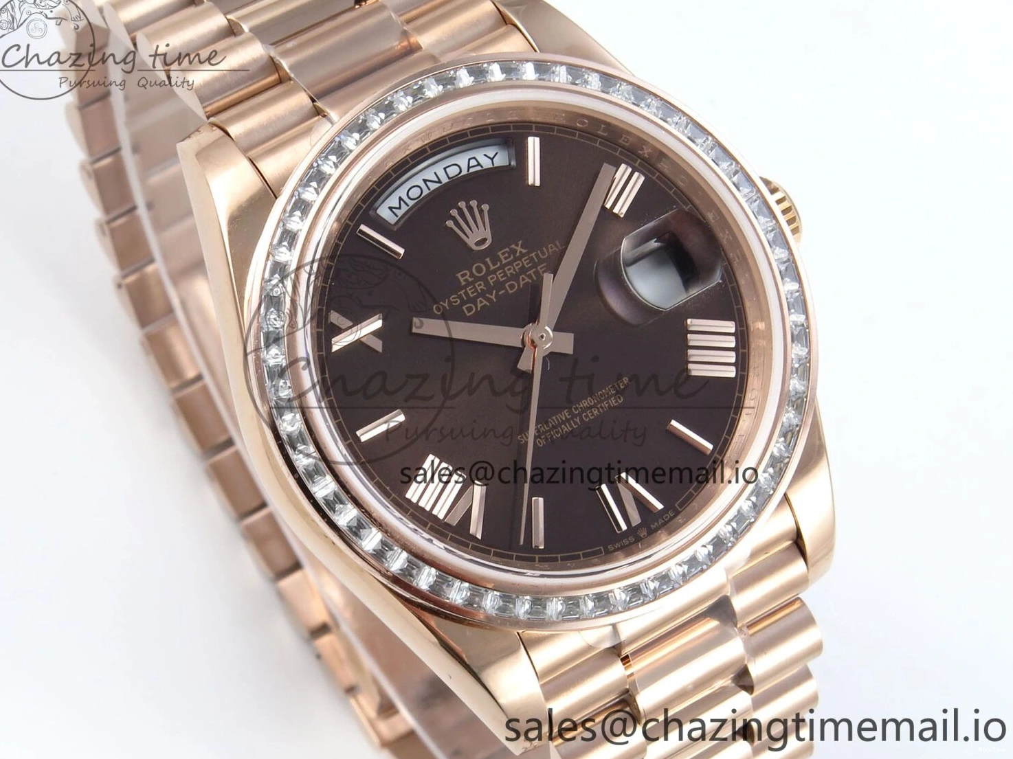 MiroTime 0521 Lightweight DayDate 40 RG QF 1:1 Best Edition Brown Roman Dial Diamonds Bezel on President Bracelet A2836 V5 (Gain Weight) 475
